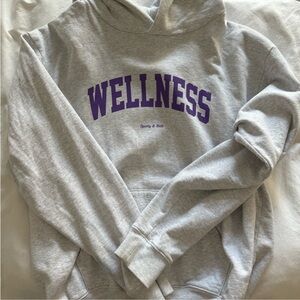Sporty & Rich Gray Hoodie with Purple Print